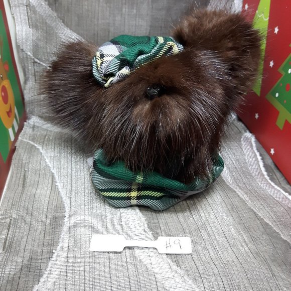 Tartan Teddy Bear Christmas Ornament - Genuine Real Fur - Muskrat - Picture 2 of 7